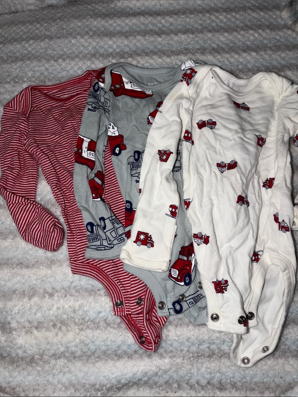Carter's Red, Gray & White Firetruck Print Baby Bodysuits